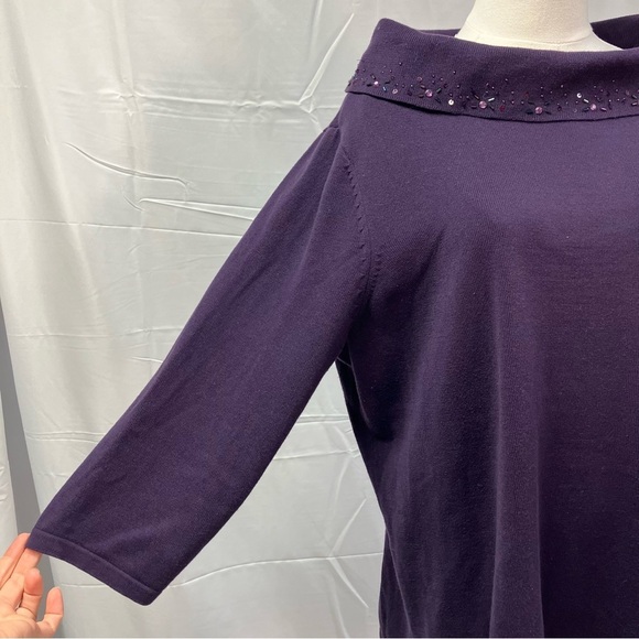 Isabella Rodriguez Hand Embroidered 3/4 sleeve Cowl Neck Purple Sweater 1X - Picture 3 of 15